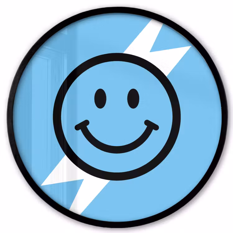 Smiley - Blauw - Bliksem Fotolijst rond zonder passe partout klein -3d