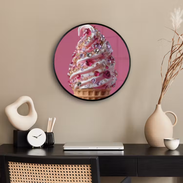 Softijs - Edelstenen - Roze - Hoorntje Fotolijst rond zonder passe partout klein -sfeer1