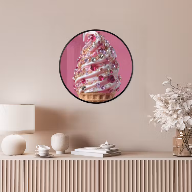 Softijs - Edelstenen - Roze - Hoorntje Fotolijst rond zonder passe partout klein -sfeer3