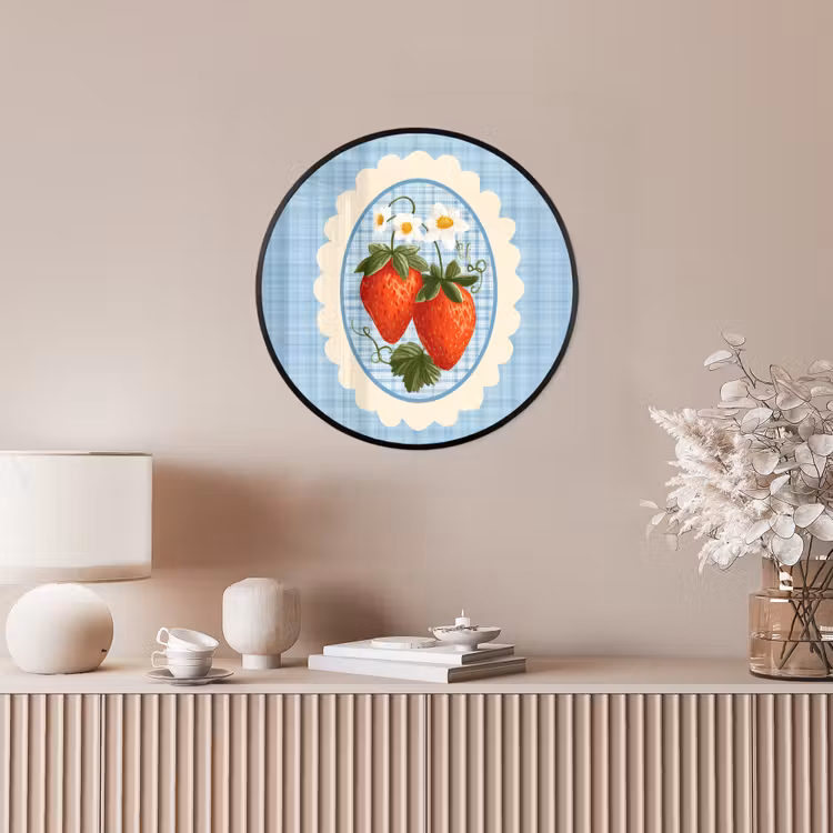 Aardbeien - Lijst - Rood - Geruit Fotolijst rond zonder passe partout klein -sfeer3