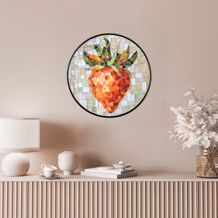 Aardbei - Rood - Mozaïek - Fruit Fotolijst rond zonder passe partout klein -sfeer3