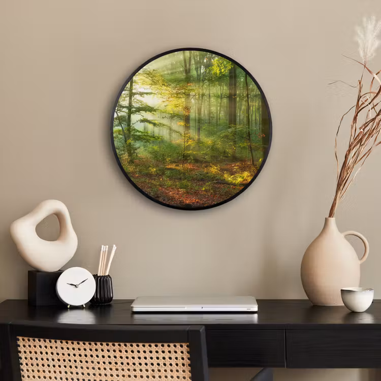 Zon - Bos - Bomen - Natuur - Herfst Fotolijst rond zonder passe partout klein -sfeer1
