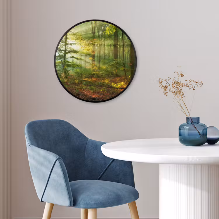 Zon - Bos - Bomen - Natuur - Herfst Fotolijst rond zonder passe partout klein -sfeer2