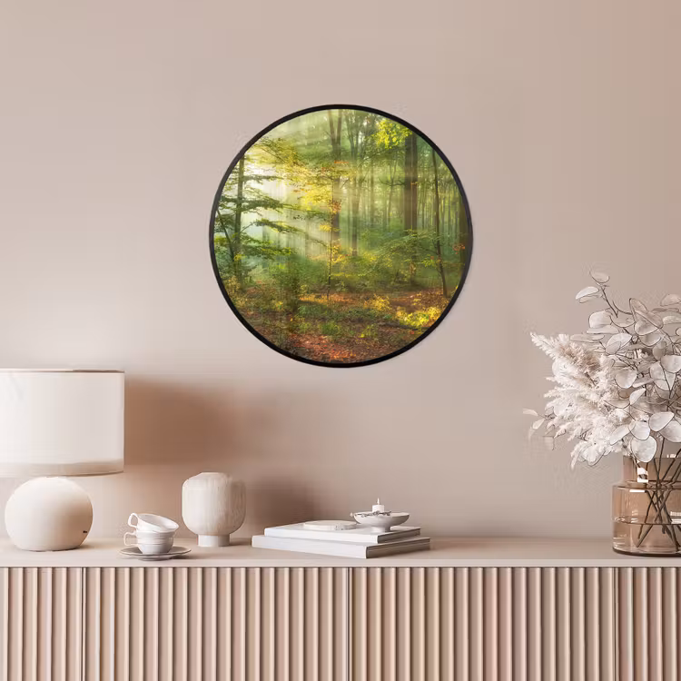 Zon - Bos - Bomen - Natuur - Herfst Fotolijst rond zonder passe partout klein -sfeer3