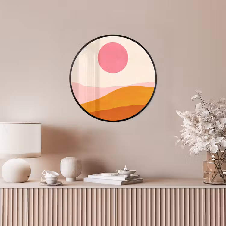 Zon - Heuvels - Abstract - Roze Fotolijst rond zonder passe partout klein -sfeer3