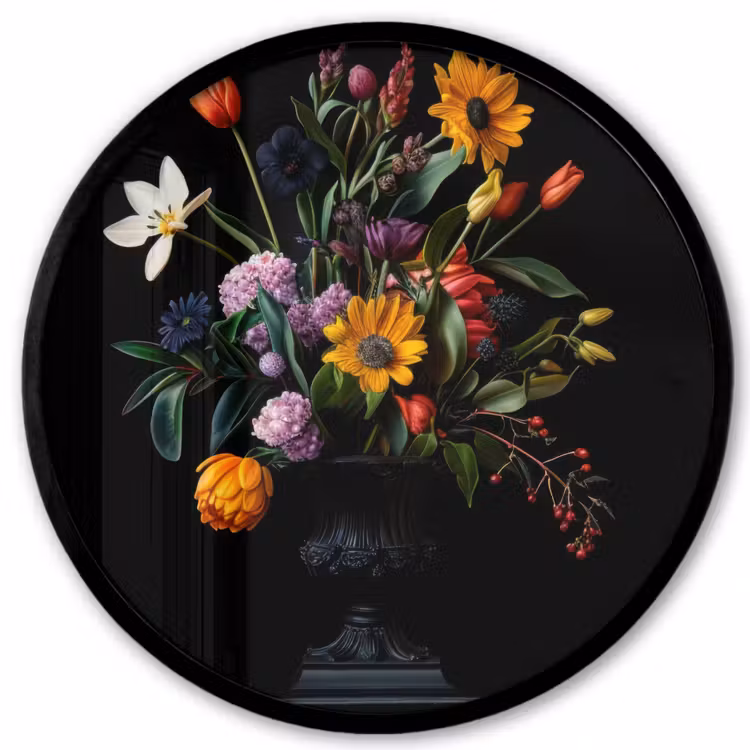 Zonnebloemen - Boeket - Kleurrijk Fotolijst rond zonder passe partout klein -3d
