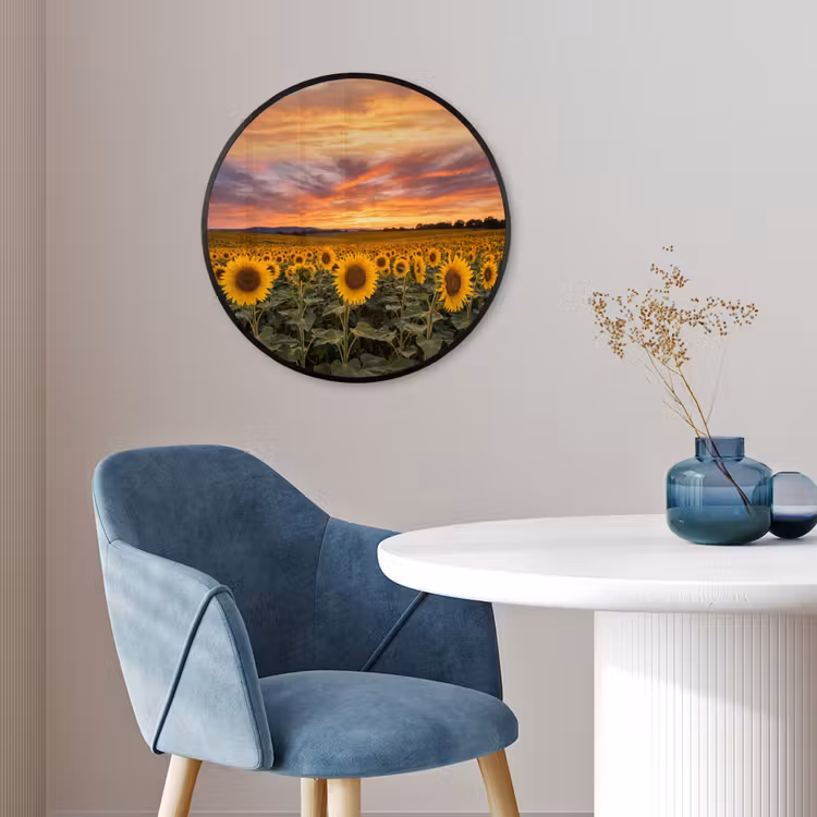 Zonnebloemen - Heuvellandschap - Geel Fotolijst rond zonder passe partout klein -sfeer2