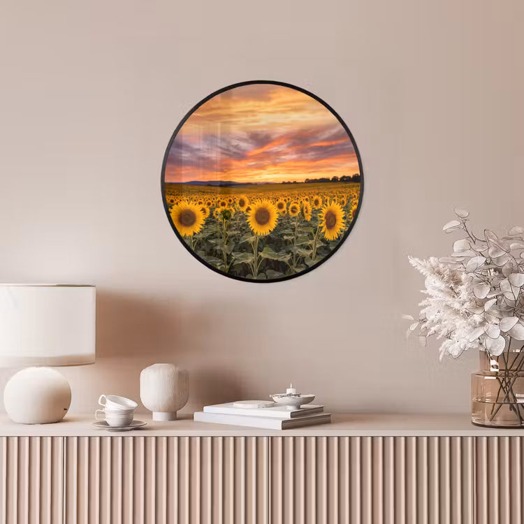 Zonnebloemen - Heuvellandschap - Geel Fotolijst rond zonder passe partout klein -sfeer3