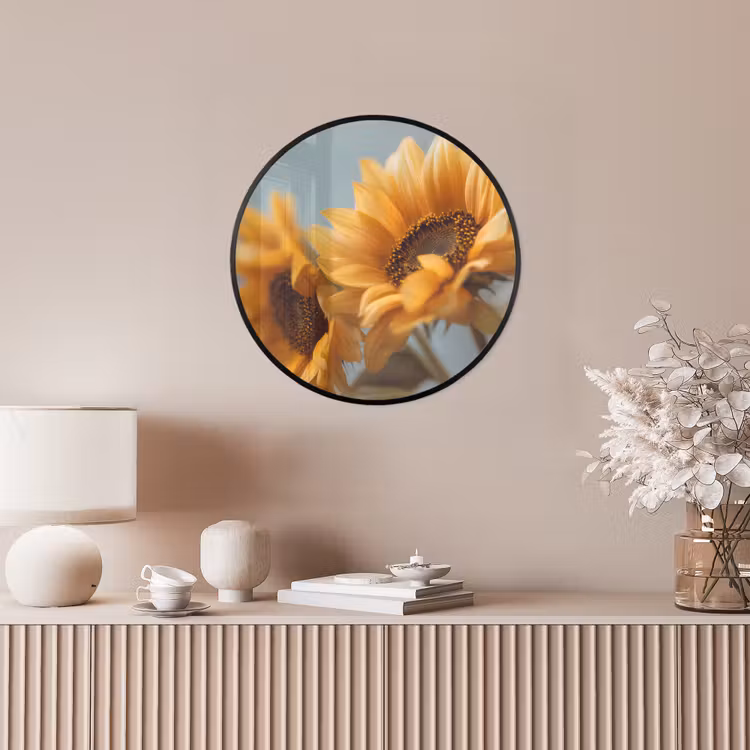 Zonnebloemen - Geel - Wazig Fotolijst rond zonder passe partout klein -sfeer3