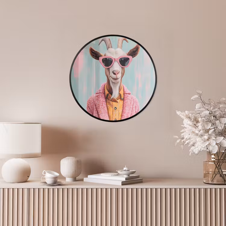 Zonnebril - Roze - Geit - Horen Fotolijst rond zonder passe partout klein -sfeer3