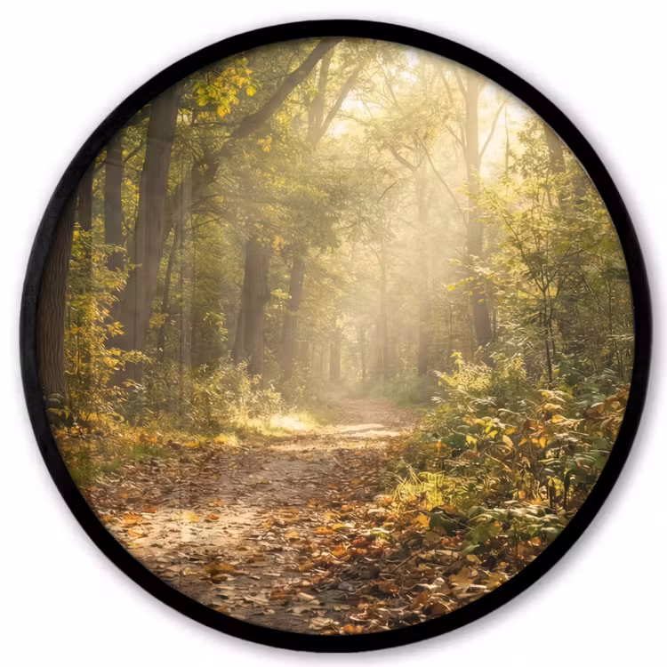 Zonlicht - Bospad - Bomen Fotolijst rond zonder passe partout klein -3d