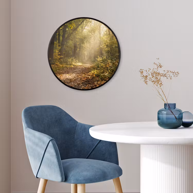 Zonlicht - Bospad - Bomen Fotolijst rond zonder passe partout klein -sfeer2