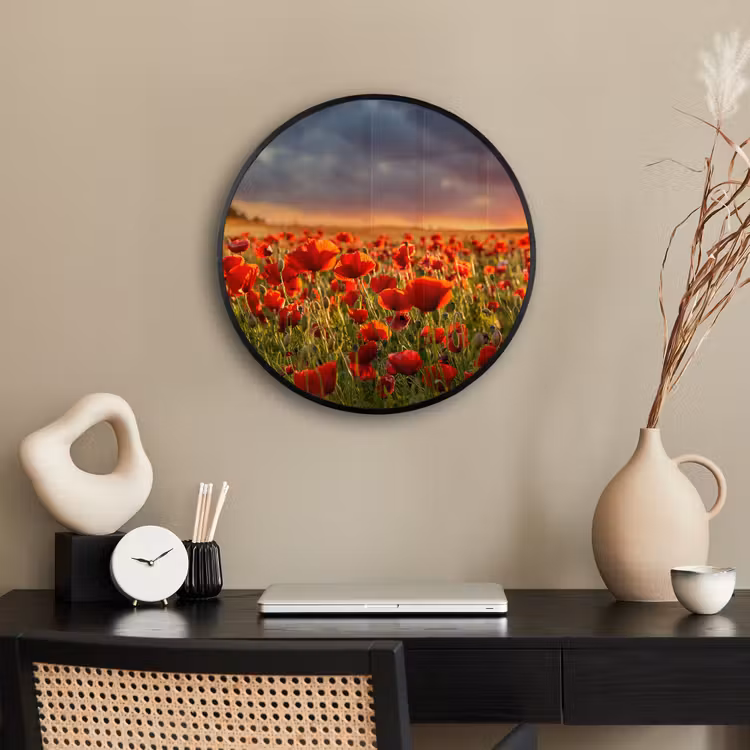 Zonsondergang - Klaprozen - Rood - Bloemen - Veld - Natuur Fotolijst rond zonder passe partout klein -sfeer1