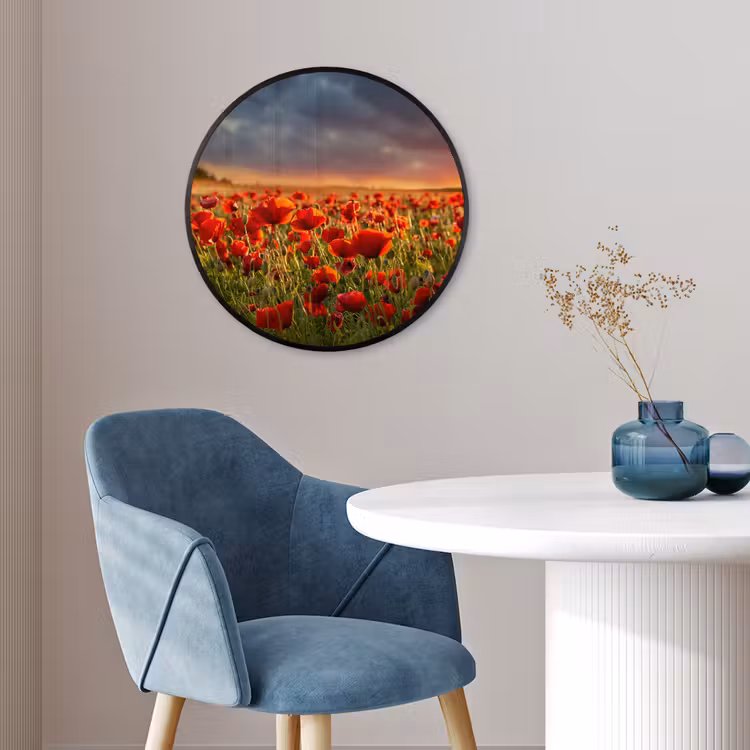 Zonsondergang - Klaprozen - Rood - Bloemen - Veld - Natuur Fotolijst rond zonder passe partout klein -sfeer2