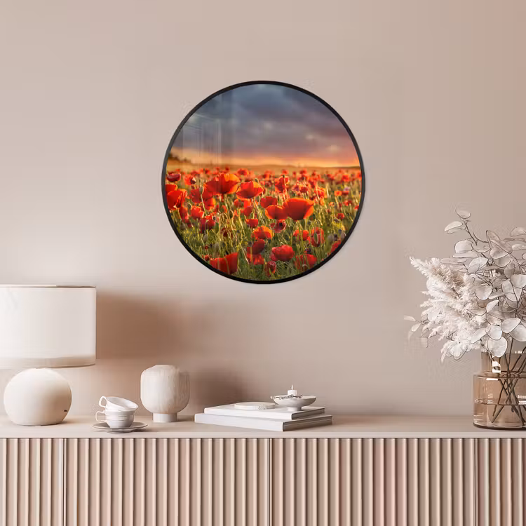 Zonsondergang - Klaprozen - Rood - Bloemen - Veld - Natuur Fotolijst rond zonder passe partout klein -sfeer3