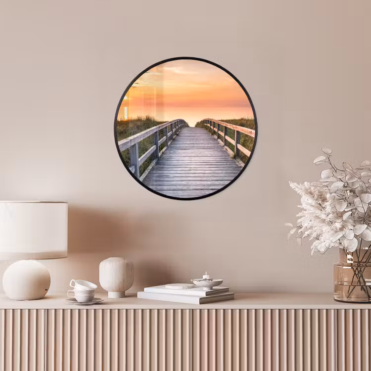 Zonsonderang - Zee - Pad - Gras - Duin - Vogels Fotolijst rond zonder passe partout klein -sfeer3
