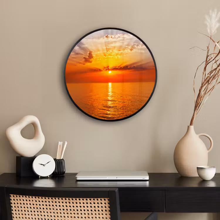 Zonsondergang - Zee - Lucht - Oranje - Horizon - Water Fotolijst rond zonder passe partout klein -sfeer1