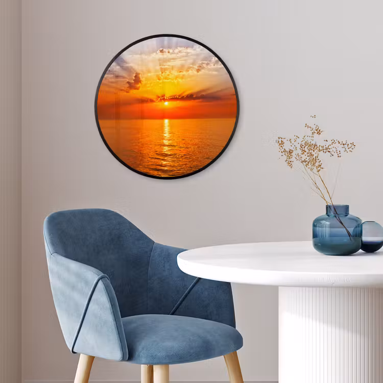 Zonsondergang - Zee - Lucht - Oranje - Horizon - Water Fotolijst rond zonder passe partout klein -sfeer2