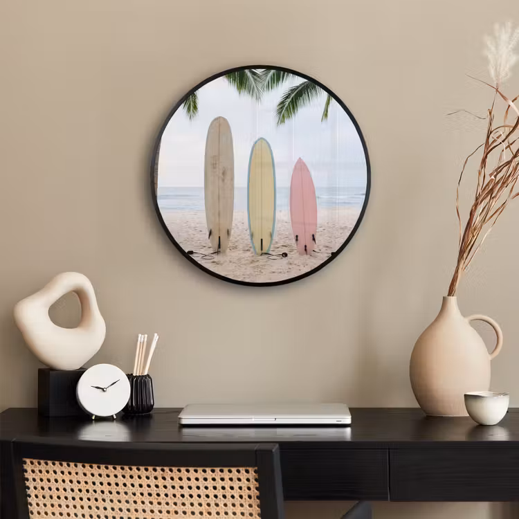 Surfboard - Palmbomen - Kleurrijk Fotolijst rond zonder passe partout klein -sfeer1
