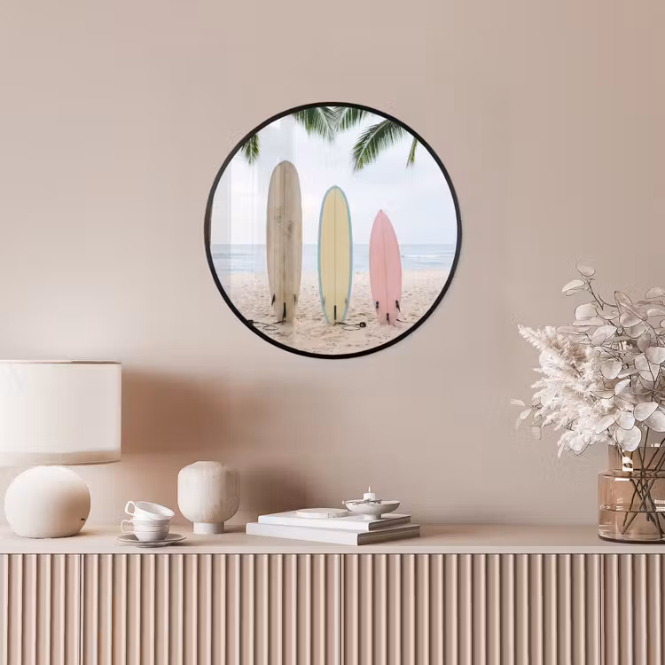 Surfboard - Palmbomen - Kleurrijk Fotolijst rond zonder passe partout klein -sfeer3
