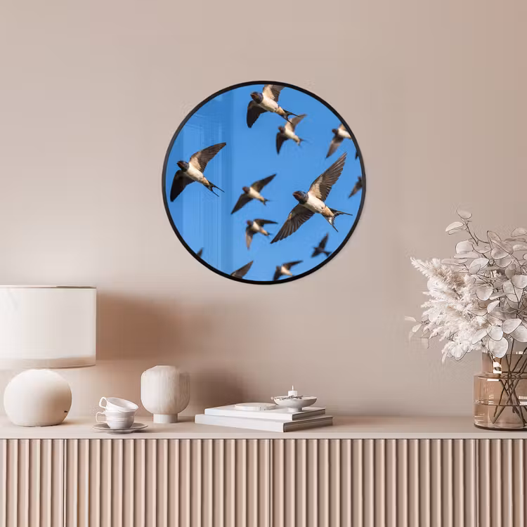 Zwaluwen - Vliegen - Blauw Fotolijst rond zonder passe partout klein -sfeer3
