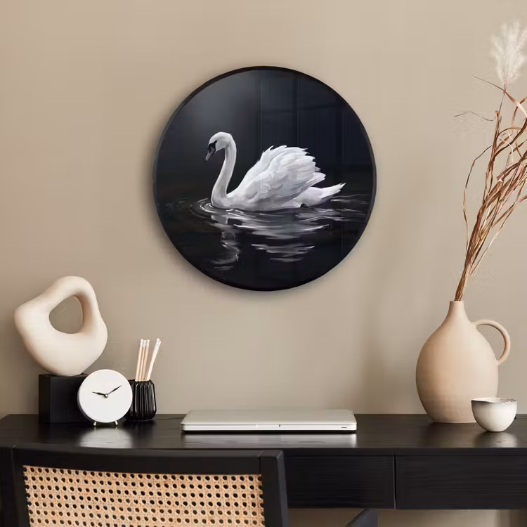 Zwaan - Water - Natuur - Realistisch - Wit Fotolijst rond zonder passe partout klein -sfeer1