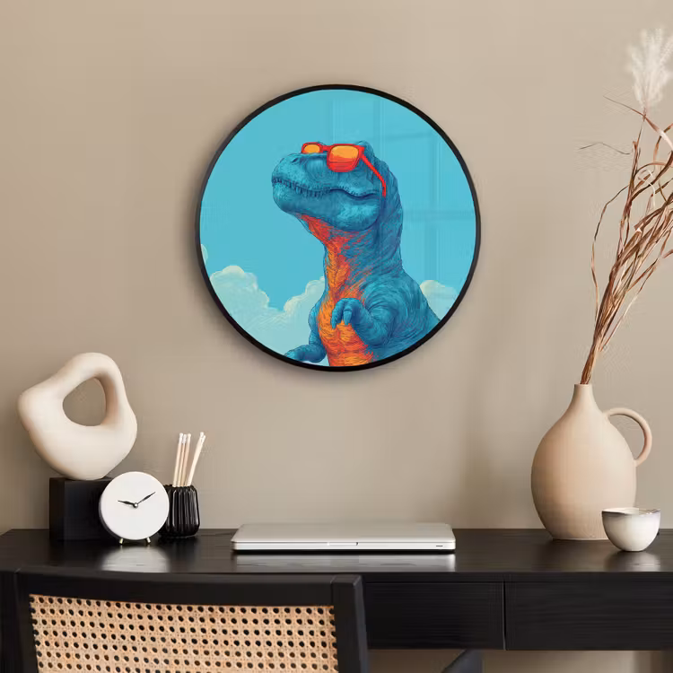 T-Rex - Blauw - Wolken - Zonnebril Fotolijst rond zonder passe partout klein -sfeer1