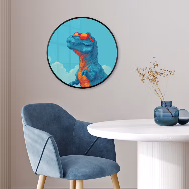 T-Rex - Blauw - Wolken - Zonnebril Fotolijst rond zonder passe partout klein -sfeer2