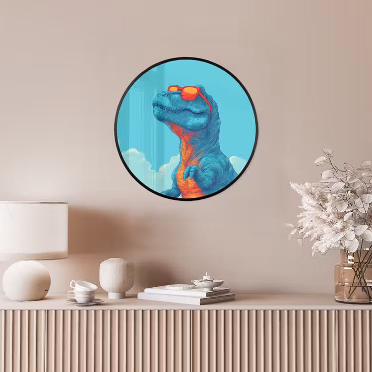 T-Rex - Blauw - Wolken - Zonnebril Fotolijst rond zonder passe partout klein -sfeer3