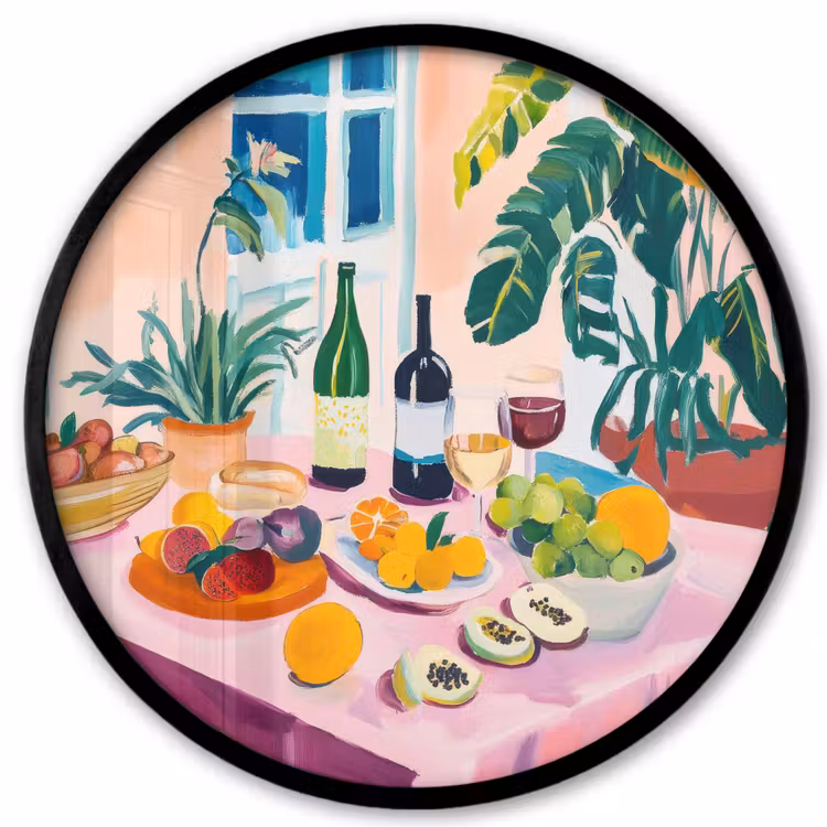 Tafel - Wijn - Fruit Fotolijst rond zonder passe partout klein -3d