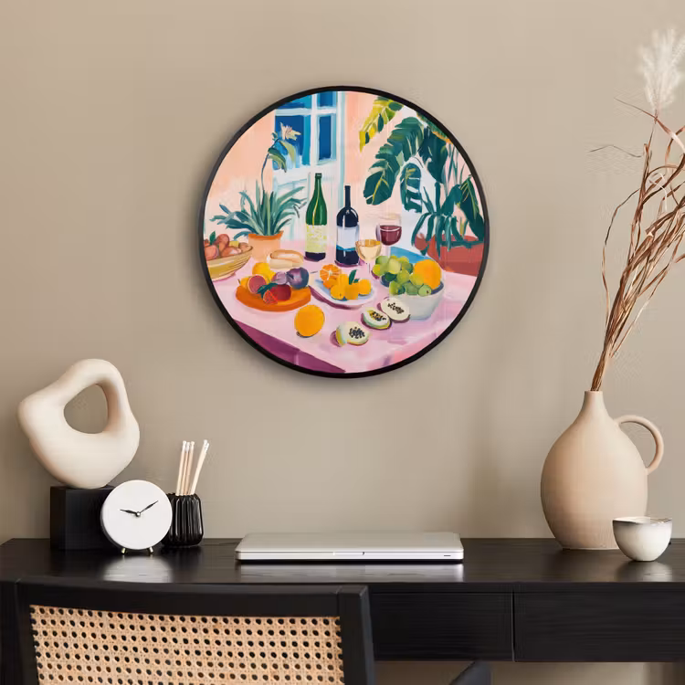 Tafel - Wijn - Fruit Fotolijst rond zonder passe partout klein -sfeer1