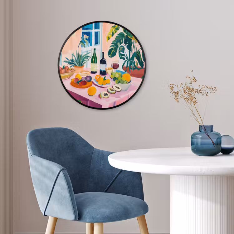 Tafel - Wijn - Fruit Fotolijst rond zonder passe partout klein -sfeer2