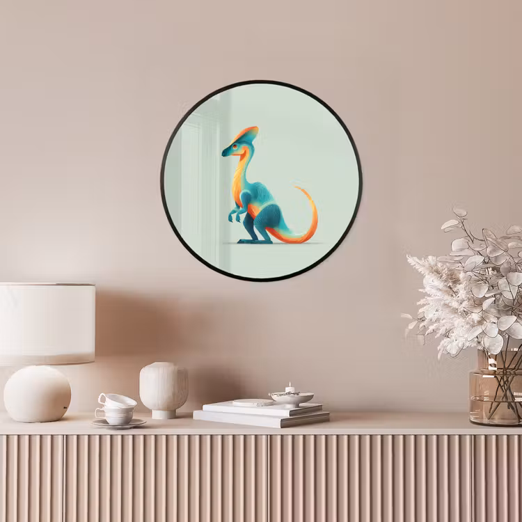 Staart - Dino - Minimalistisch - Blauw Fotolijst rond zonder passe partout klein -sfeer3