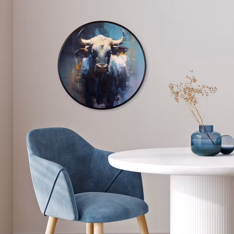 Stier - Zwart - Abstract - Horens Fotolijst rond zonder passe partout klein -sfeer2