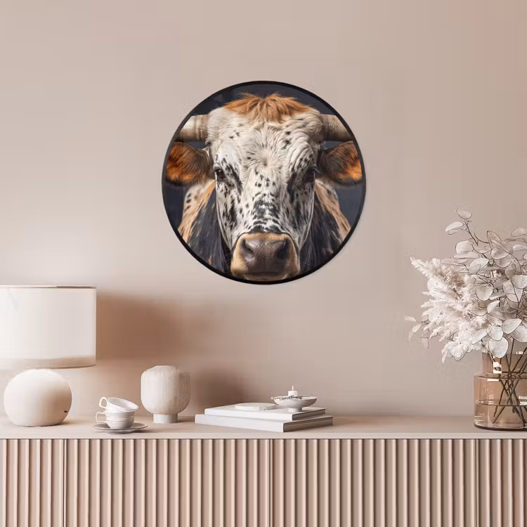 Stier - Kleurrijk - Hoorns Fotolijst rond zonder passe partout klein -sfeer3