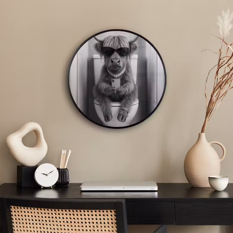 Stier - Telefoon - Toilet - Zwart - Wit Fotolijst rond zonder passe partout klein -sfeer1