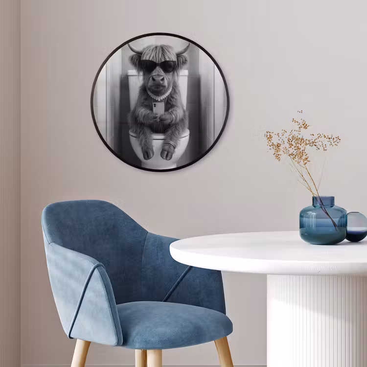 Stier - Telefoon - Toilet - Zwart - Wit Fotolijst rond zonder passe partout klein -sfeer2