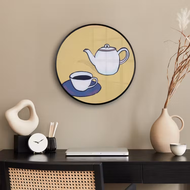 Theepot - Kopje - Beige - Illustratie Fotolijst rond zonder passe partout klein -sfeer1