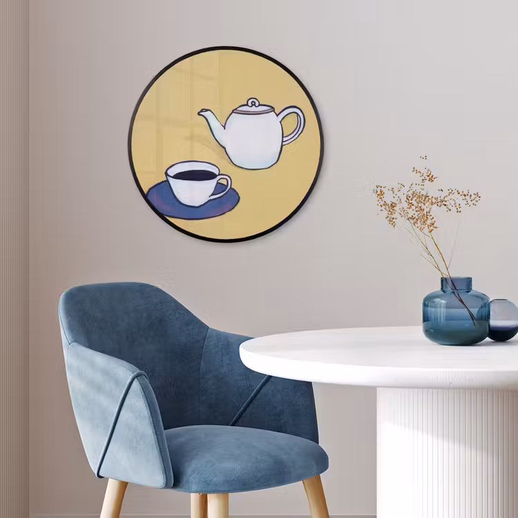 Theepot - Kopje - Beige - Illustratie Fotolijst rond zonder passe partout klein -sfeer2
