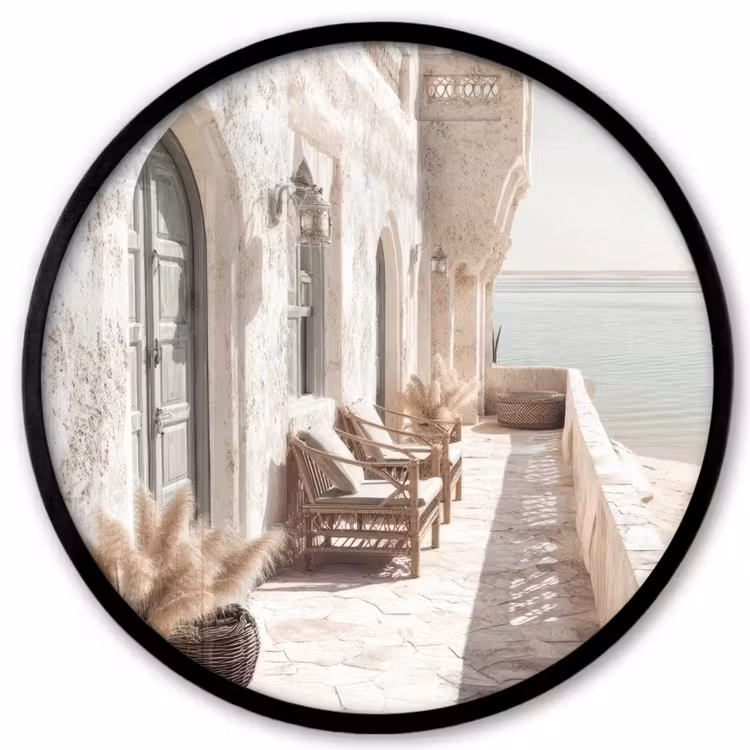 Terras - Stoelen - Strand - Beige Fotolijst rond zonder passe partout klein -3d