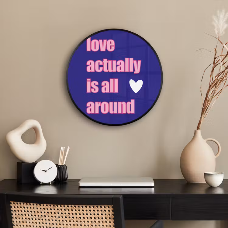 Tekst - Valentijn - Love - Blauw Fotolijst rond zonder passe partout klein -sfeer1