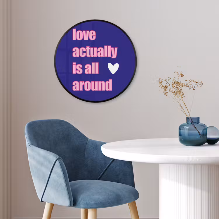 Tekst - Valentijn - Love - Blauw Fotolijst rond zonder passe partout klein -sfeer2