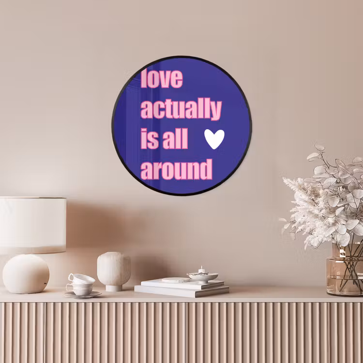 Tekst - Valentijn - Love - Blauw Fotolijst rond zonder passe partout klein -sfeer3