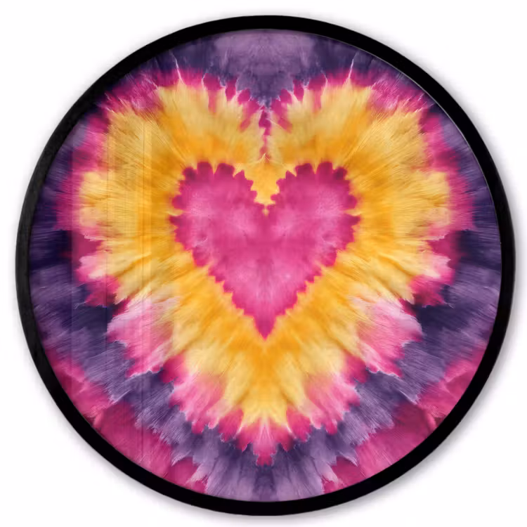 Tie dye - Hartvorm - Vlammen - Oranje Fotolijst rond zonder passe partout klein -3d