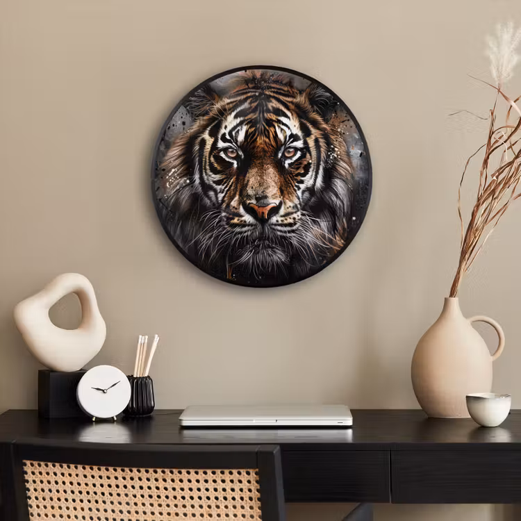 Tijger - Dieren - Portret - Luxe - Zwart Fotolijst rond zonder passe partout klein -sfeer1