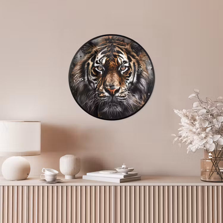 Tijger - Dieren - Portret - Luxe - Zwart Fotolijst rond zonder passe partout klein -sfeer3