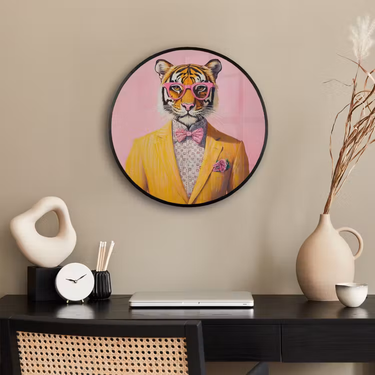 Tijger - Bril - Geel - Jasje Fotolijst rond zonder passe partout klein -sfeer1