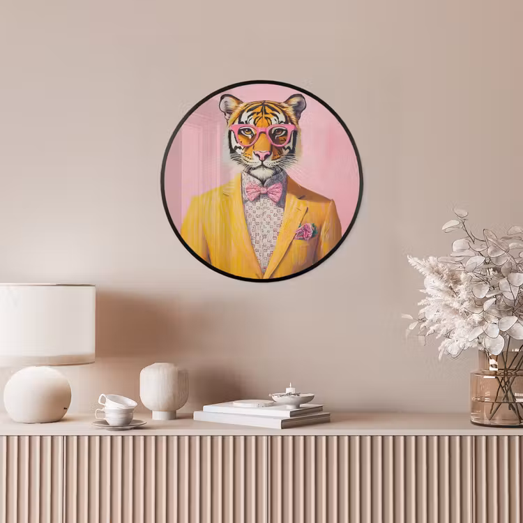 Tijger - Bril - Geel - Jasje Fotolijst rond zonder passe partout klein -sfeer3