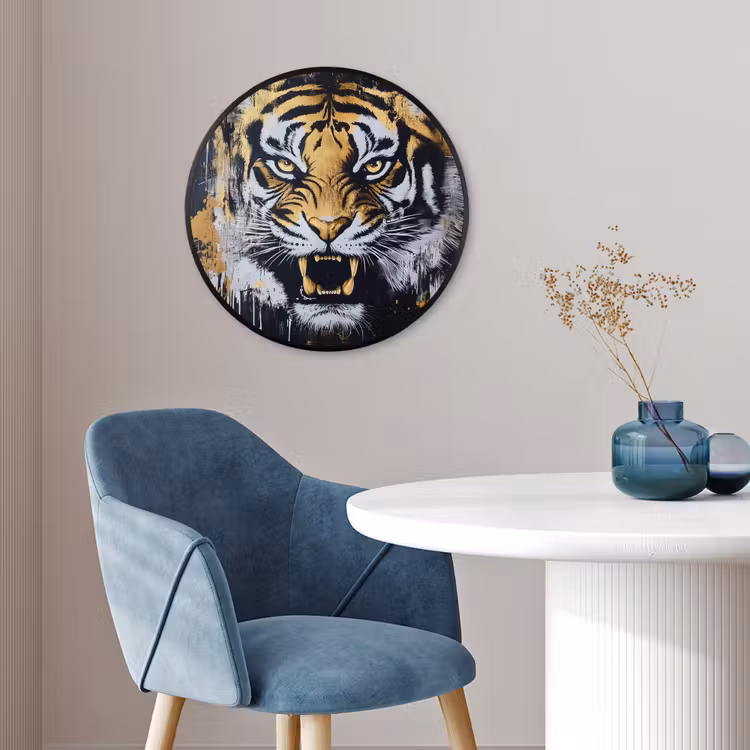Tijger - Verfspatten - Goud Fotolijst rond zonder passe partout klein -sfeer2