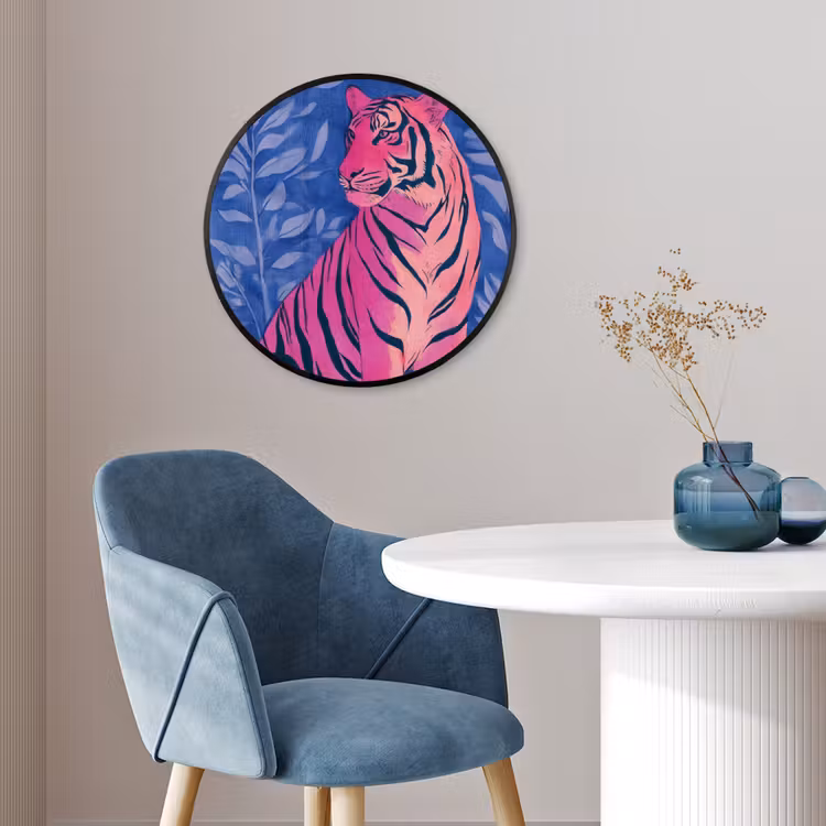 Tijger - Roze - Bladeren - Jungle Fotolijst rond zonder passe partout klein -sfeer2